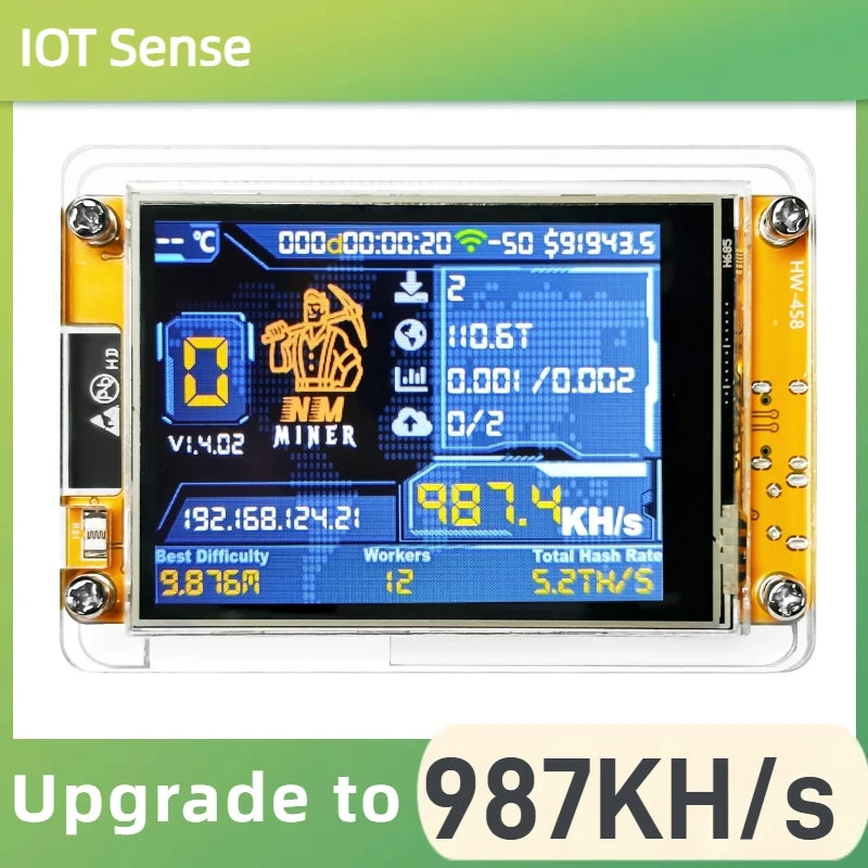 Bitcoin Lucky Miner for computer nerd NMMiner Solo Lottery Hashrate 987KH/s ESP32 2.8 inch Display Crypto ESP32-2432S028R DROOM