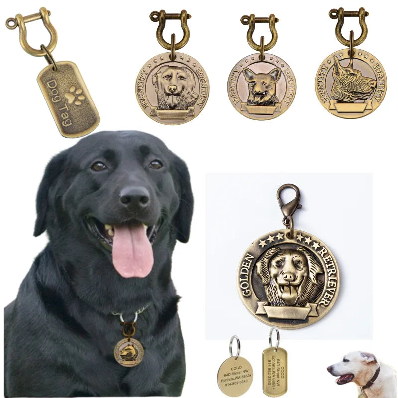 VIP Customizable Engraved Pets ID Tag for Dog Cat Bronze Nameplate Tags Personalized  Address Number Dogs Collar ID Pendant