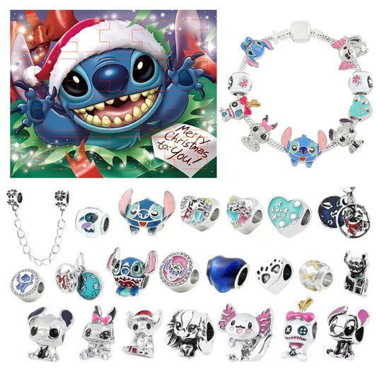 Disney Stitch Mickey Mouse Christmas Advent Calendar Bracelets 24 Days Countdown Calendar Diy Jewelry Making Cute Christmas Gift