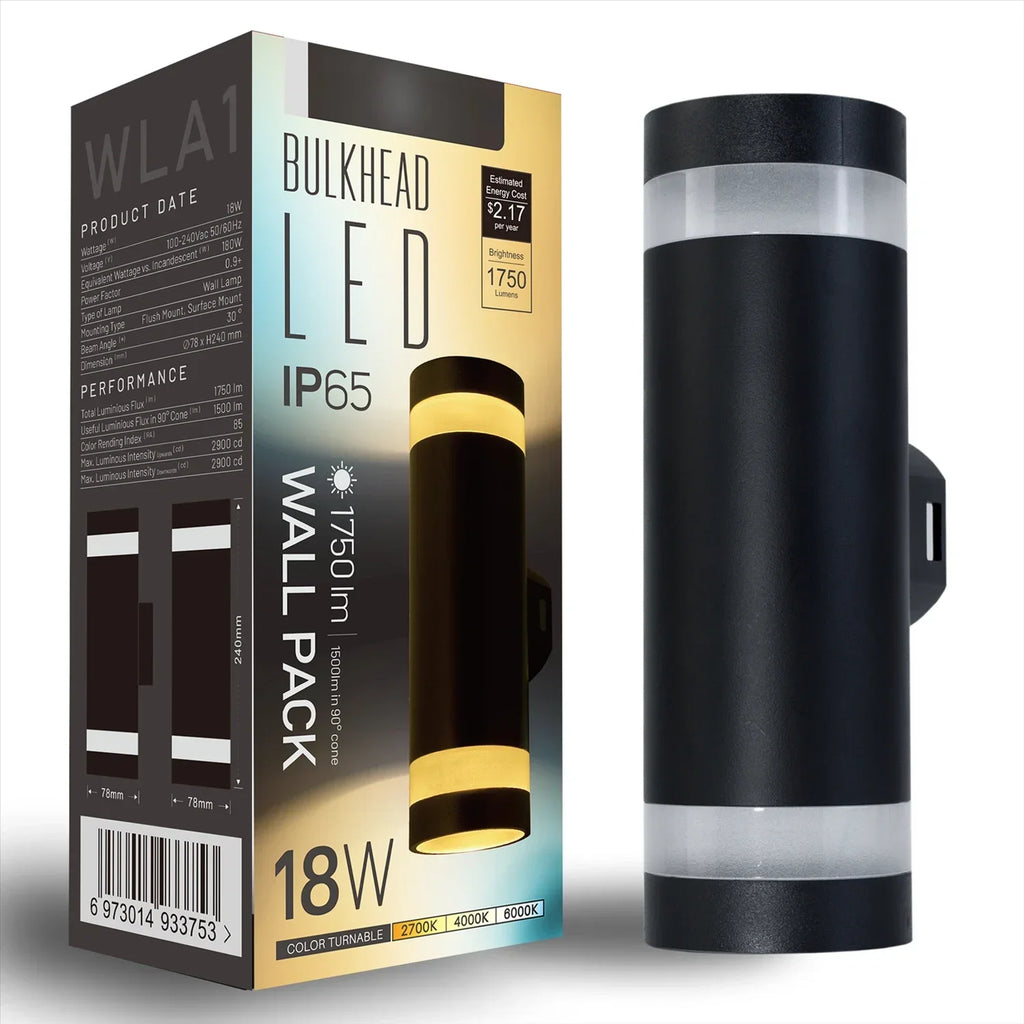 LED 18W Wall Light Fixture, IP65  Sconces for Outdoors, Up/Down Exterior  Mount Hardwired Lamp, 3CCT Color Turnable