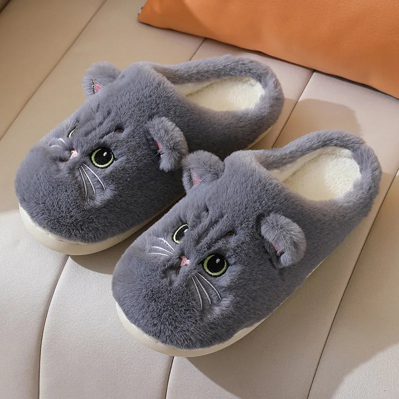 Winter Warm Slipper Women House Fuzzy Cat Cartoon Fur Plush Indoor Lazy Female Thermal Home Shoe Furry Funny Flat flip flop