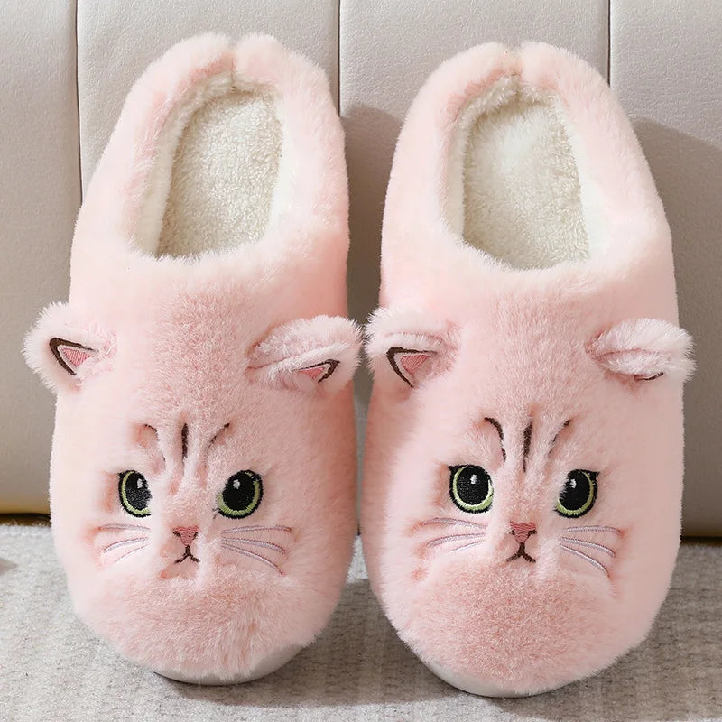 Winter Warm Slipper Women House Fuzzy Cat Cartoon Fur Plush Indoor Lazy Female Thermal Home Shoe Furry Funny Flat flip flop