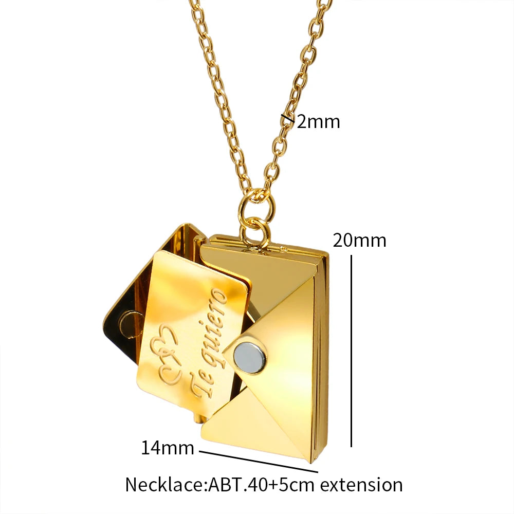 Stainless Steel Envelope Pendant Necklace Metal Waterproof Jewelry For Women