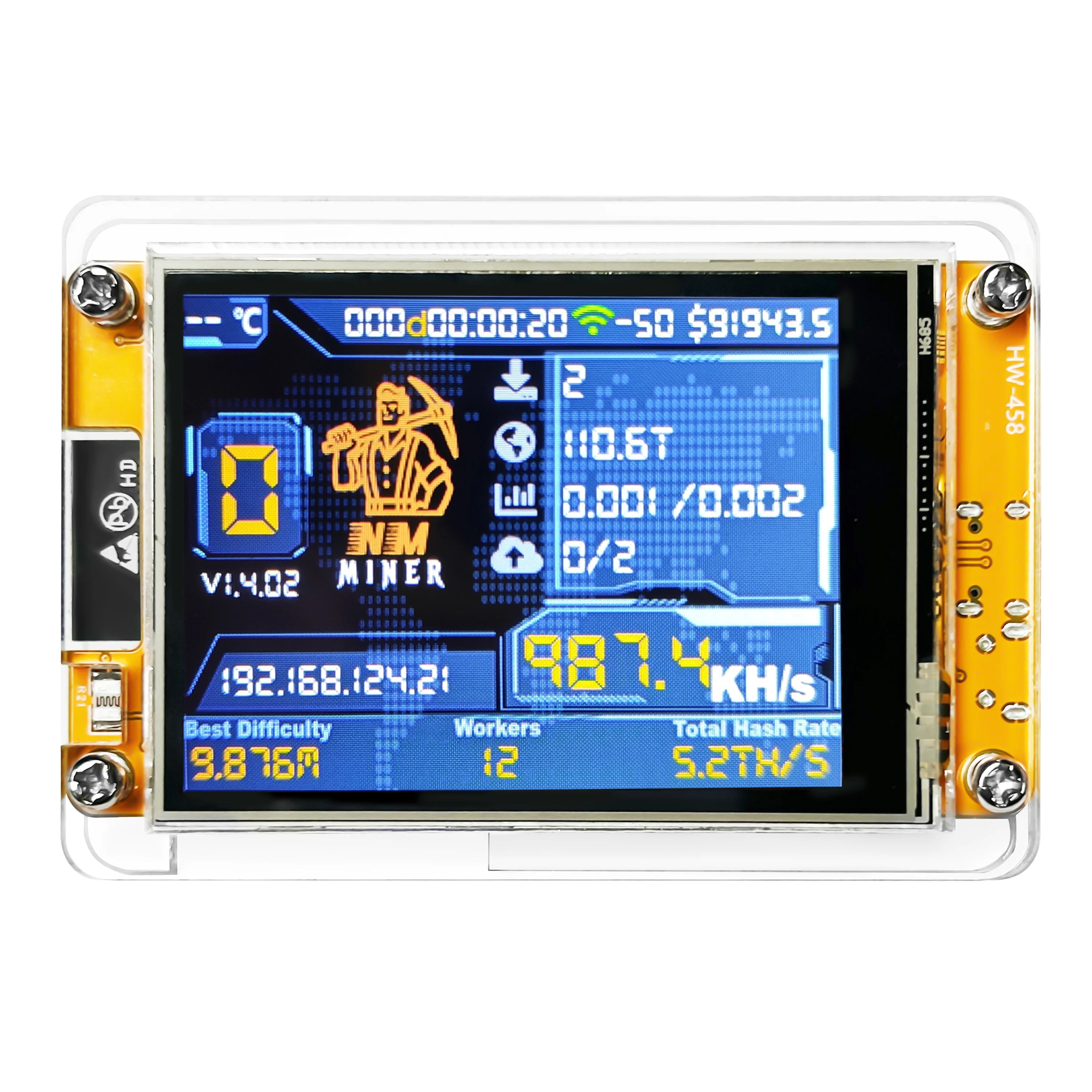 Bitcoin Lucky Miner for computer nerd NMMiner Solo Lottery Hashrate 987KH/s ESP32 2.8 inch Display Crypto ESP32-2432S028R DROOM