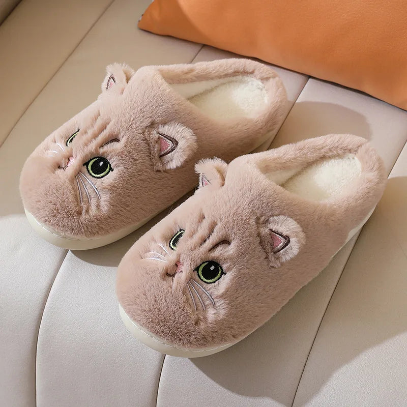 Winter Warm Slipper Women House Fuzzy Cat Cartoon Fur Plush Indoor Lazy Female Thermal Home Shoe Furry Funny Flat flip flop
