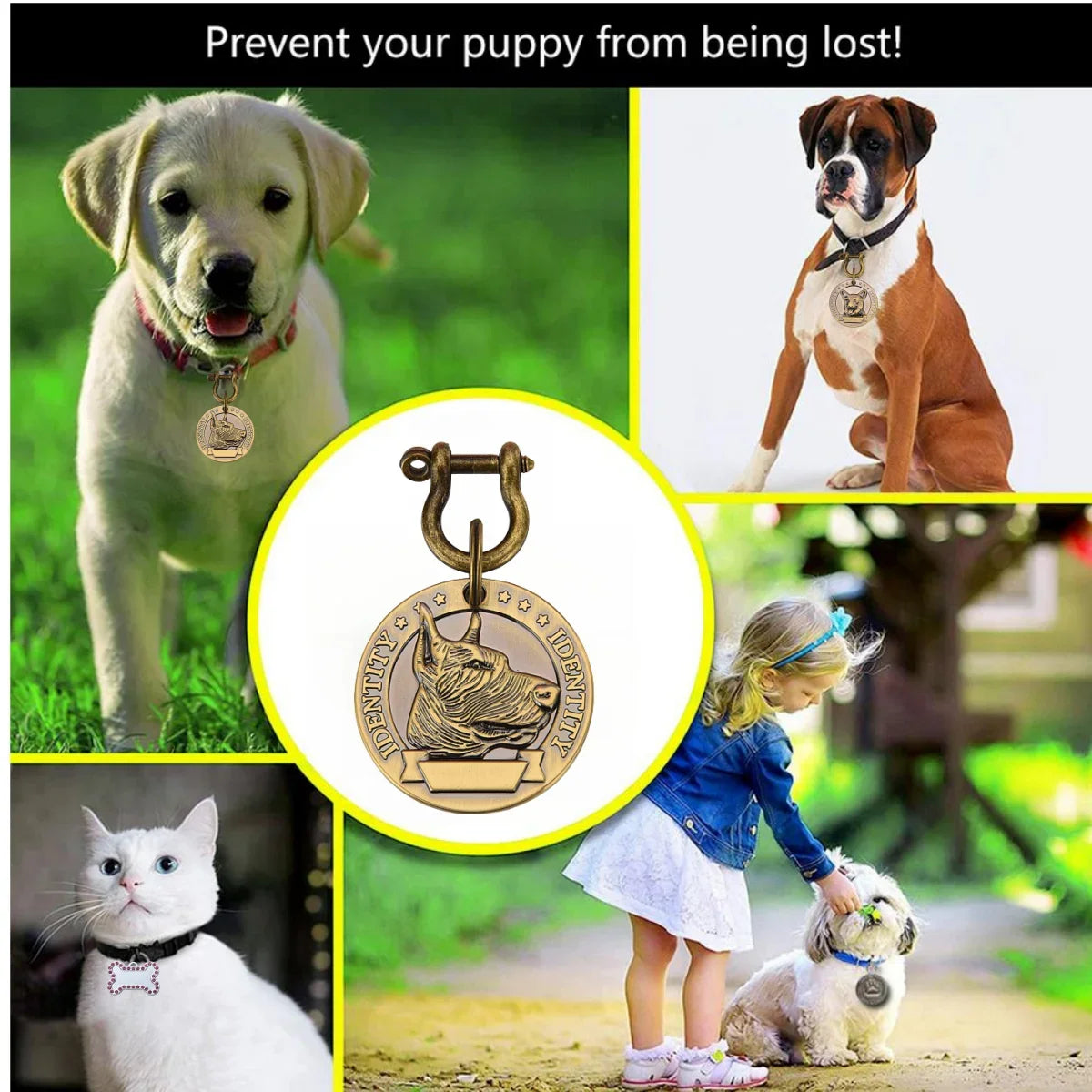 VIP Customizable Engraved Pets ID Tag for Dog Cat Bronze Nameplate Tags Personalized  Address Number Dogs Collar ID Pendant