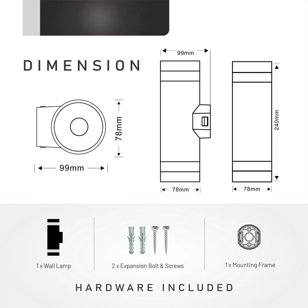 LED 18W Wall Light Fixture, IP65  Sconces for Outdoors, Up/Down Exterior  Mount Hardwired Lamp, 3CCT Color Turnable