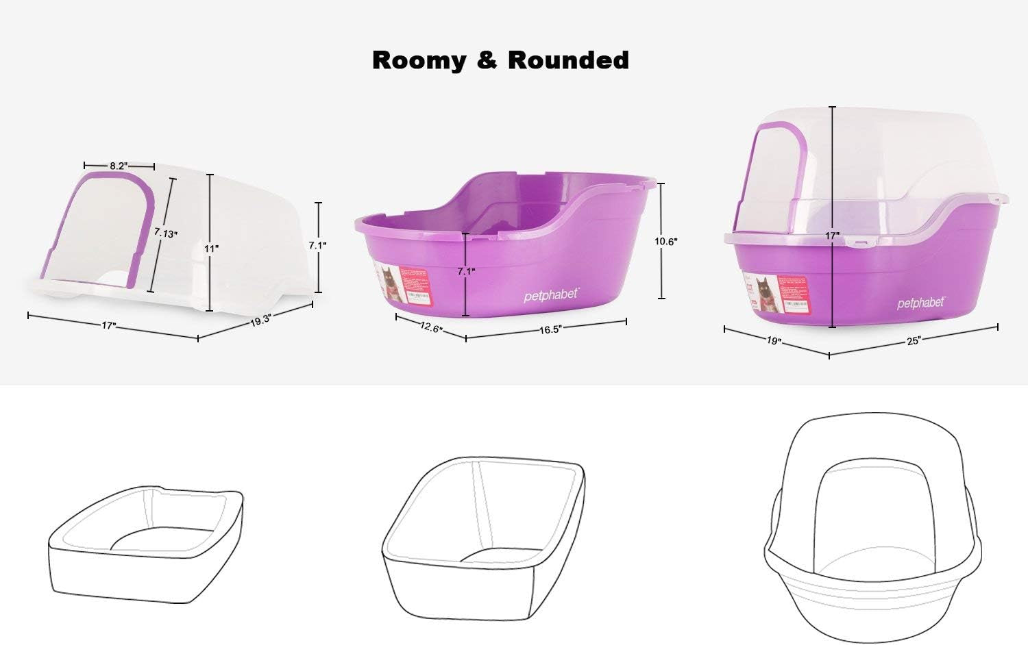 Covered Litter Box, Jumbo Hooded Cat Litter Box Holds up to Two Small Cats Simultaneously,Extra Large Purple by Petphabet